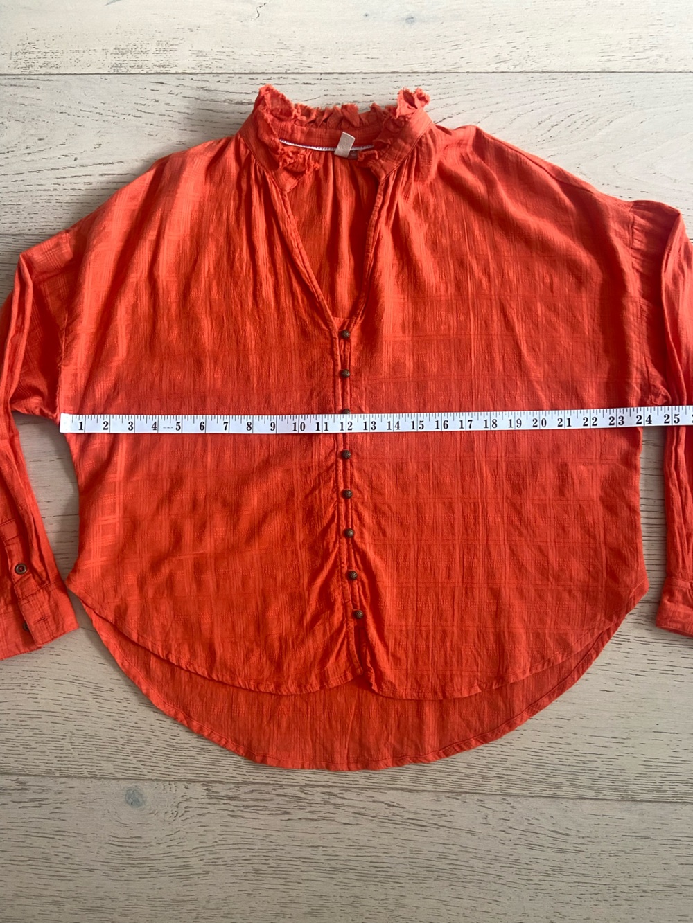 Anthro Pilcro Tavi Oversized Textured Cotton Blouse Small Coral Red Top EUC - Picture 9 of 10